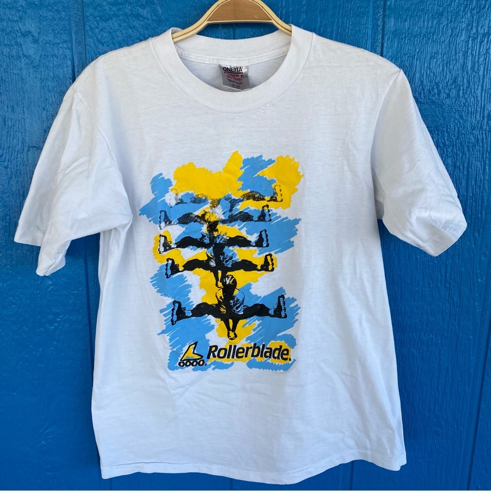 Vintage Rollerblade T-Shirt Large White Rollerblading Skater Skating 90s